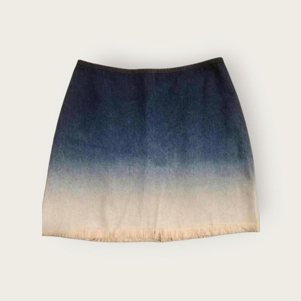 Vintage Y2k early 2000s Beyond blue and white ombre raw hem denim mini skirt